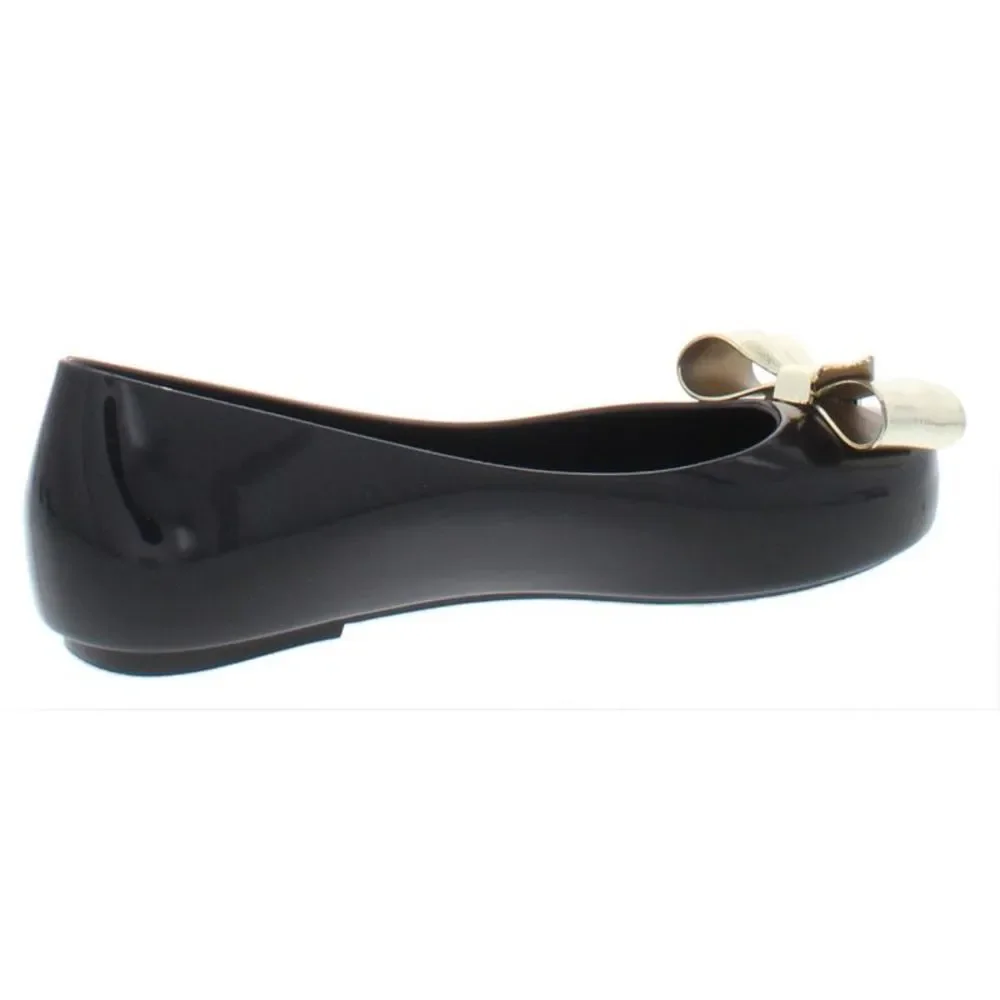 Girls Black Jelly Ballet Flat with Gold Bow